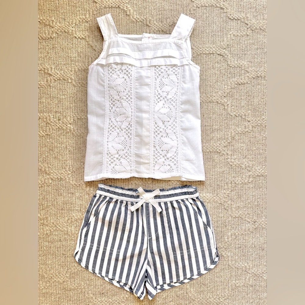 Girls White Top and Navy/White Shorts Set Size 4T